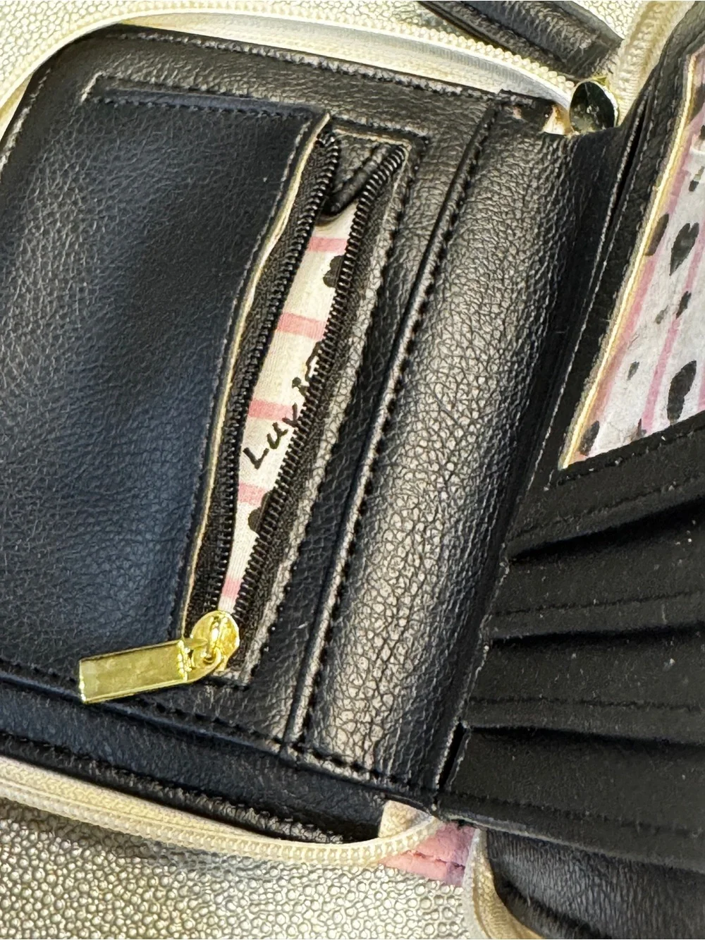 Betsey Johnson Pink Striped Cat-Face Zip Wallet